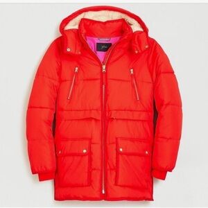 J. Crew Chateau Primaloft Puffer Jacket Coat Parka Hooded Red Size XS